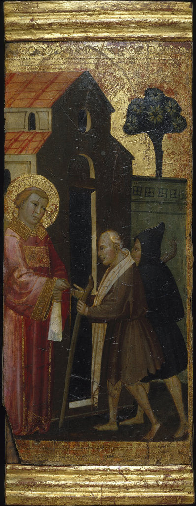 Detail of Saint Lawrence Distributing Alms to the Poor. Scenes from the Life of Saint Lawrence, predella, ca 1412 by Lorenzo di Niccolò