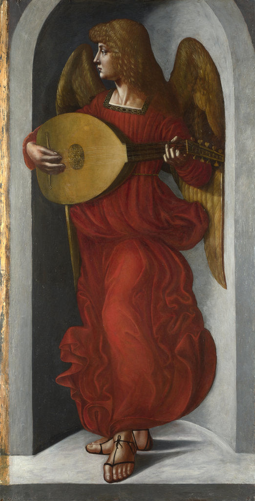 Detail of An Angel in Red with a Lute, c. 1490-1499 by Giovanni Ambrogio De Predis