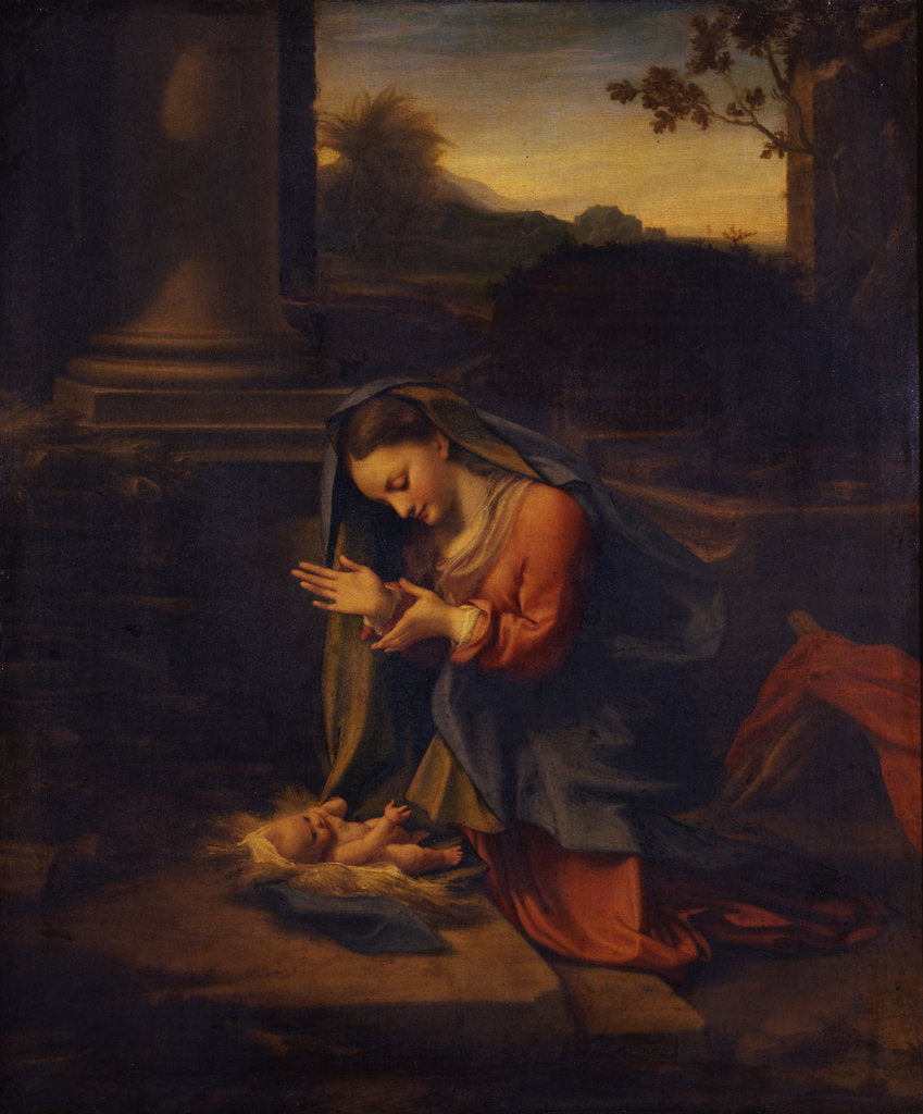 Detail of Madonna adoring the Child, c. 1525 by Correggio