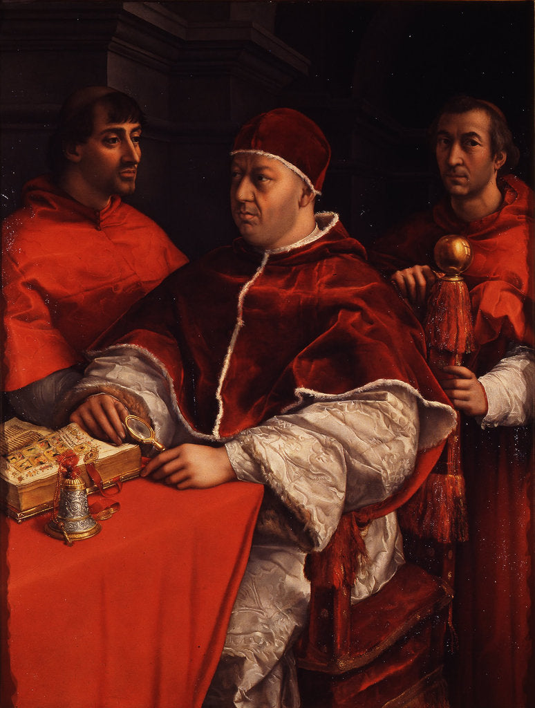 Detail of Portrait of Pope Leo X with Cardinals Giulio de Medici and Luigi de Rossi, ca 1518 by Raphael