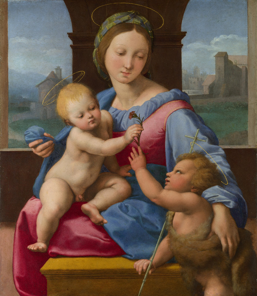 Detail of The Madonna and Child with the Infant Baptist (The Garvagh Madonna), ca 1509-1510 by Raphael
