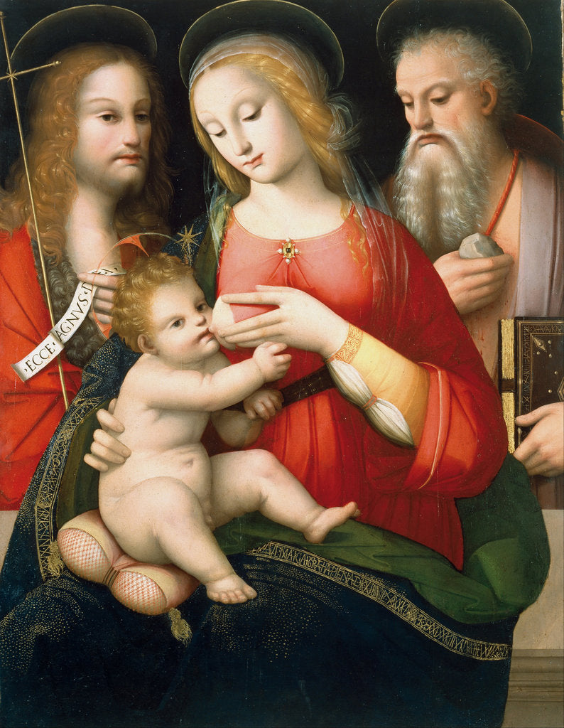 Detail of Madonna with Child and Saints John the Baptist and Jerome, Early 16th century by Andrea Piccinelli