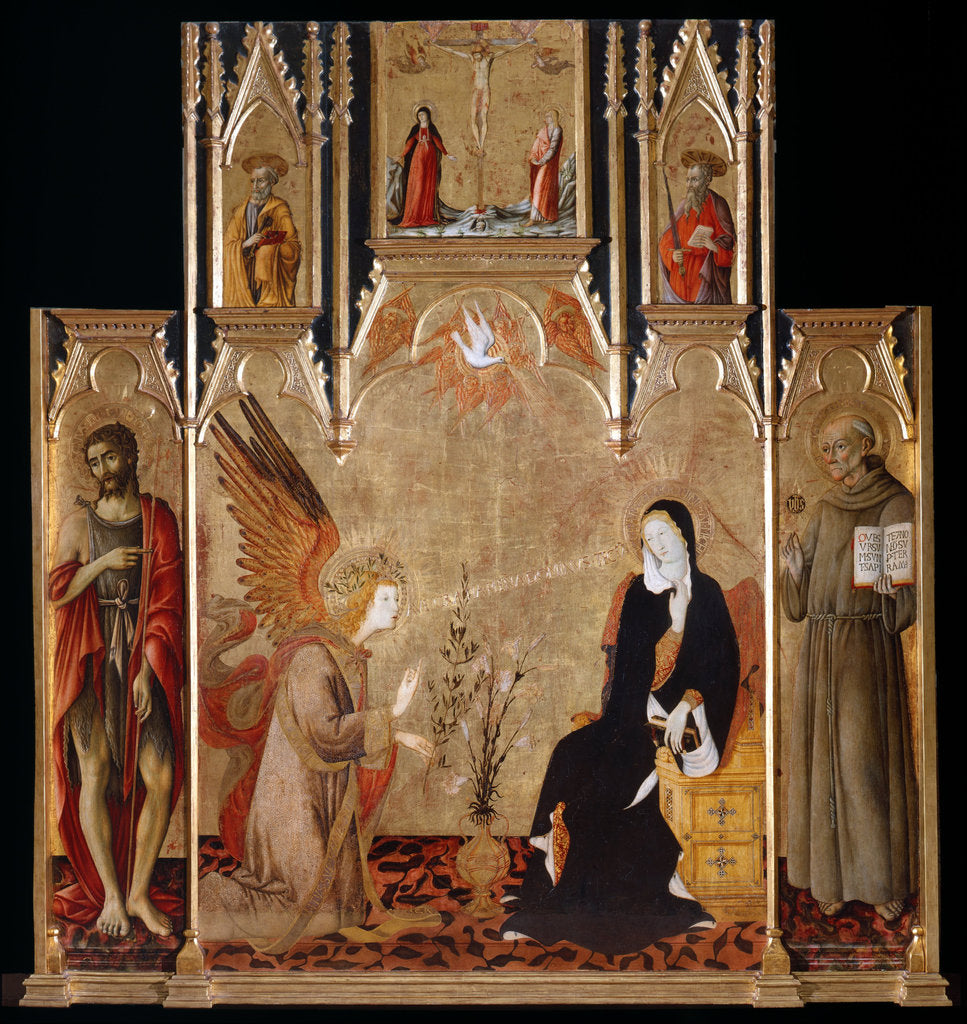 Detail of Annunciation with Saints John the Baptist und Bernardino da Siena. The Crucifixion. Saints Peter and Paul, Between 1455 and 1464 by Matteo di Giovanni