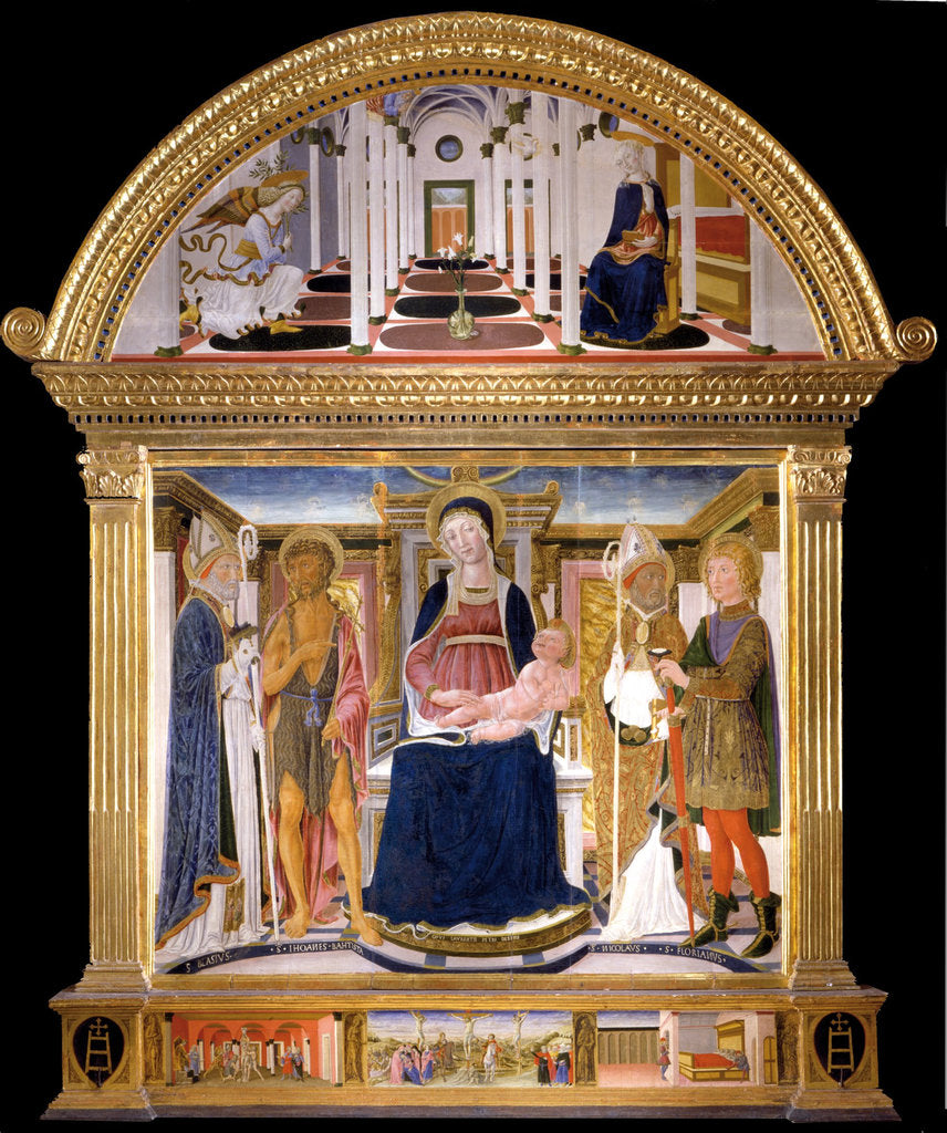 Detail of Madonna with Child and Saints Blaise, John the Baptist, Nicholas and Florian. The Annunciation, 1462 by Lorenzo di Pietro