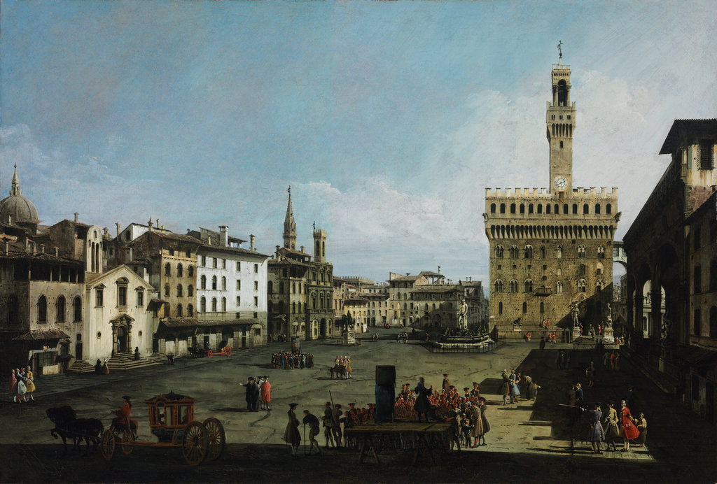 Detail of The Piazza della Signoria in Florence, 1742 by Bernardo Bellotto