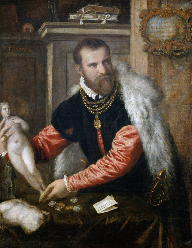 Detail of Portrait of Jacopo Strada (1507-1588) by Titian