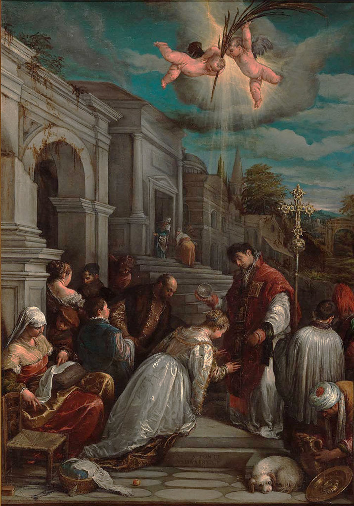 Detail of Saint Valentine baptizing Saint Lucilla, 1575 by Jacopo il vecchio Bassano