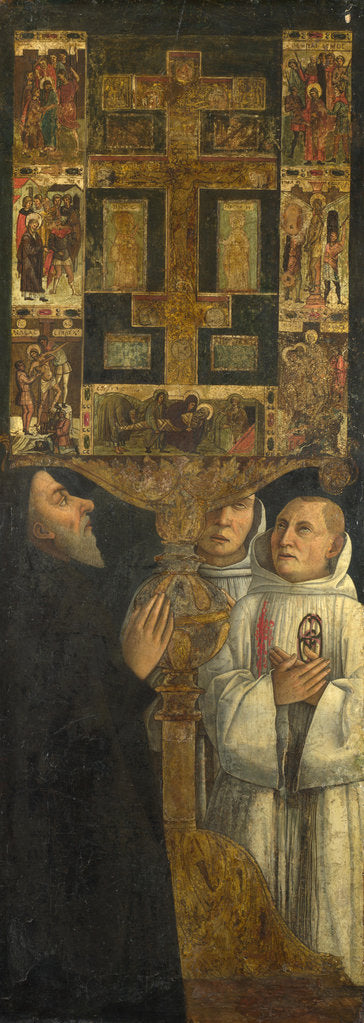Detail of Cardinal Bessarion and Two Members of the Scuola della Carità in prayer with the Bessarion Reliquary, c. 1473 by Gentile Bellini