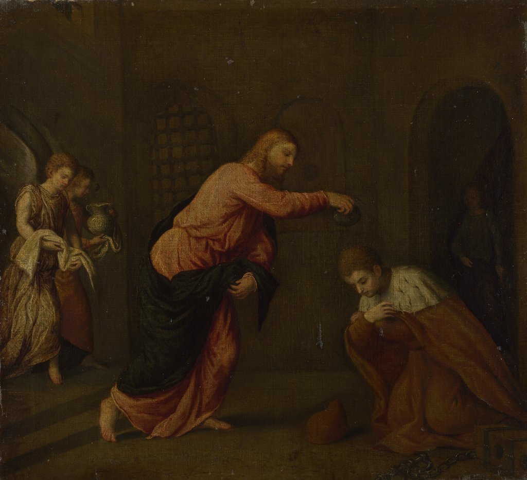 Detail of Christ baptising Saint John the Martyr of Alexandria, c. 1565 by Paris Bordone