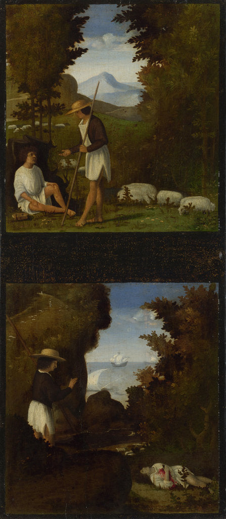 Detail of Scenes from Tebaldeos Eclogues. Thyrsis finds the Body of Damon, c. 1510 by Andrea Previtali