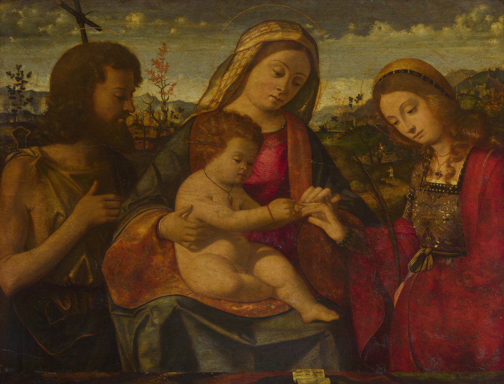 Detail of The Virgin and Child with Saints John the Baptist and Catherine, 1504 by Andrea Previtali