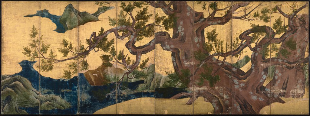 Detail of Cypress Tree (Eight folded screen), 1590 by Kano Eitoku