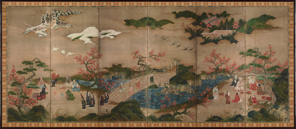 Detail of Maple viewers. A six-section folding screens, 16th century by Kano Hideyori