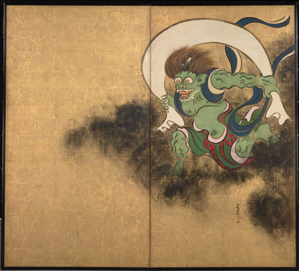 Detail of The Wind God. Right part of two-fold screens Wind God and Thunder God, Early 18th cen by Ogata Korin