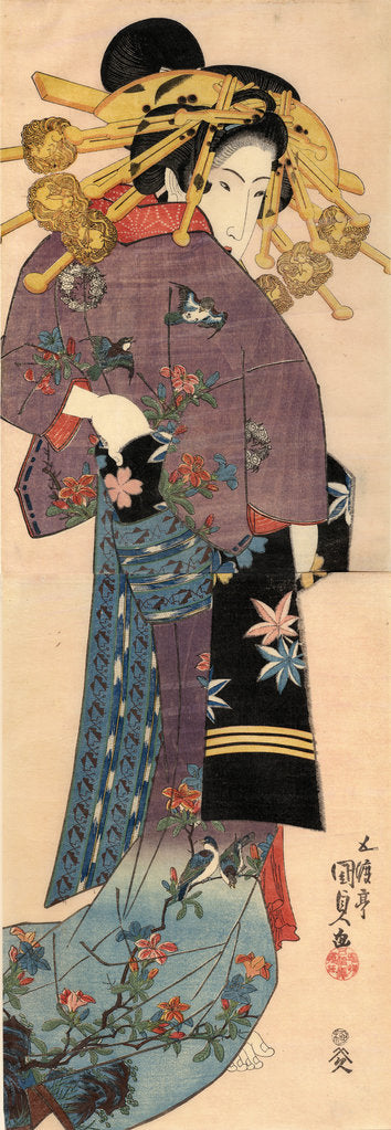 Detail of A Standing Bijin, ca 1820 by Utagawa Kunisada