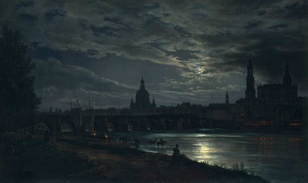 Detail of View of Dresden by Moonlight, 1839 by Johan Christian Clausen Dahl