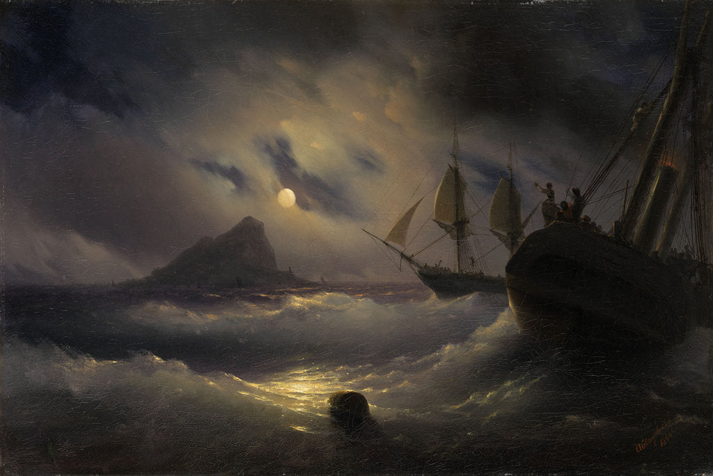 Detail of Gibraltar by Night, 1844 by Ivan Konstantinovich Aivazovsky