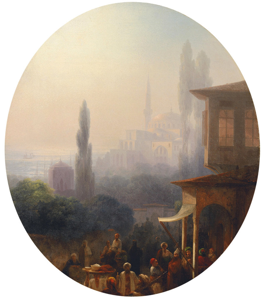 Detail of A market scene in Constantinople, with the Hagia Sophia beyond, 1860 by Ivan Konstantinovich Aivazovsky