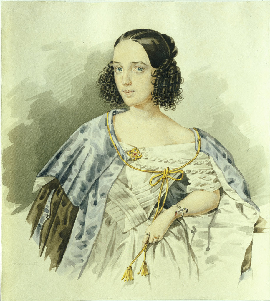 Detail of Portrait of the actress Varvara Asenkova, 1839 by I. Alexeyev