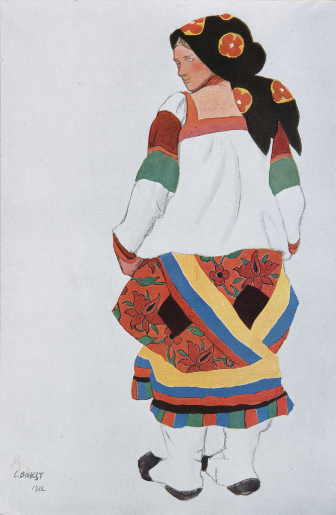 Peasant woman. Costume design for the Vaudeville Old Moscow at the Théâtre Femina in Paris, 1922 by Léon Bakst
