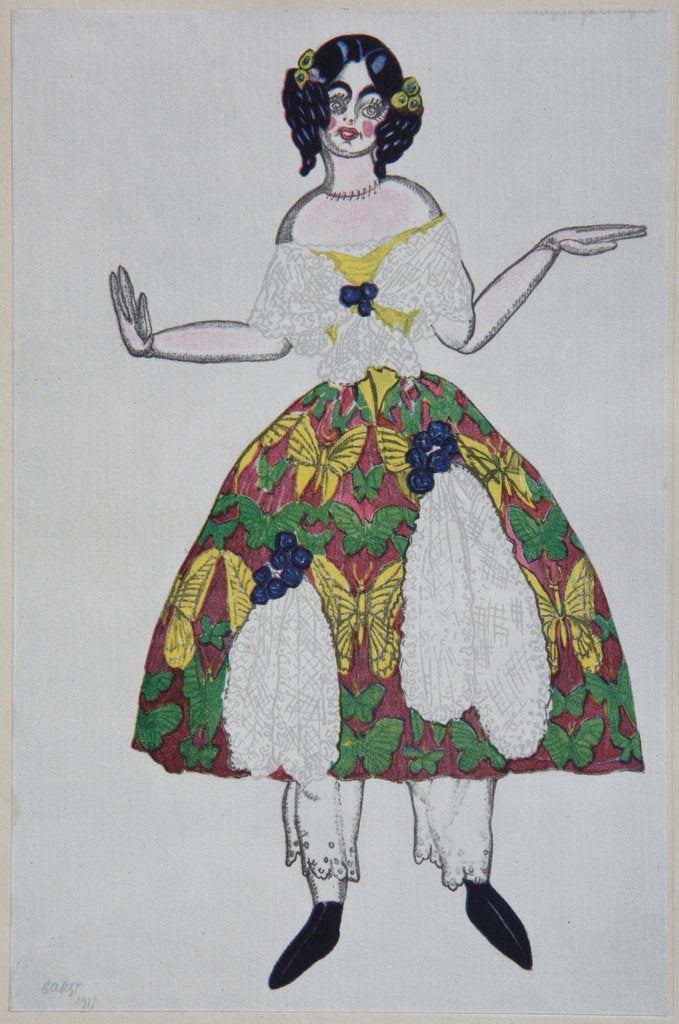 Detail of Costume design for the ballet The Magic Toy Shop by G. Rossini, 1919 by Léon Bakst