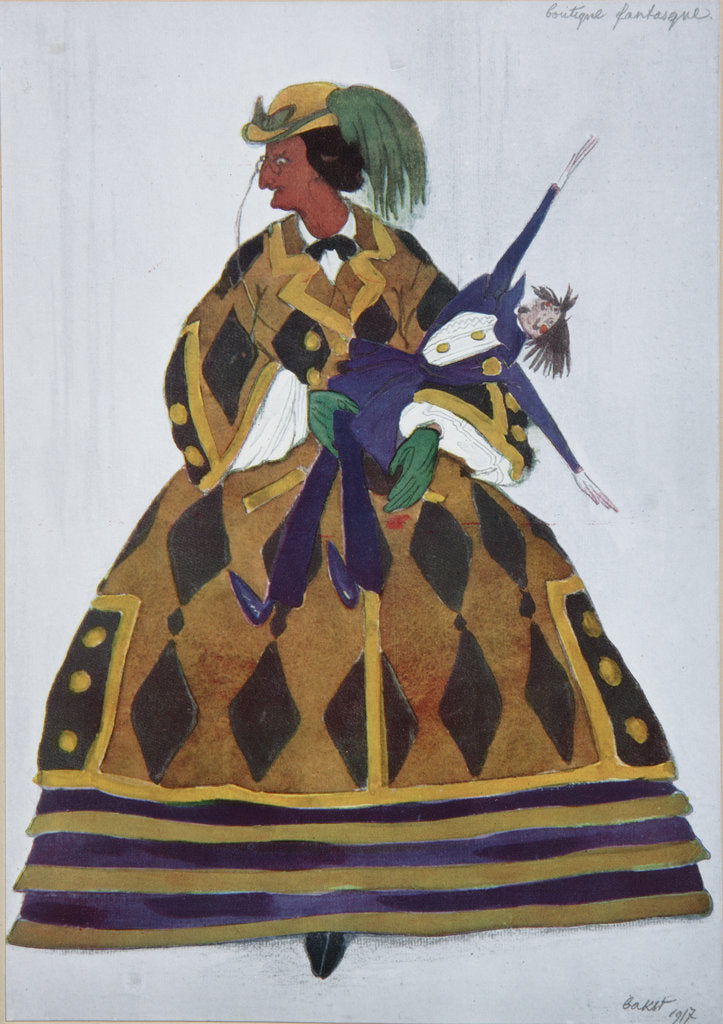 Detail of Englishwoman. Costume design for the ballet The Magic Toy Shop by G. Rossini, 1919 by Léon Bakst