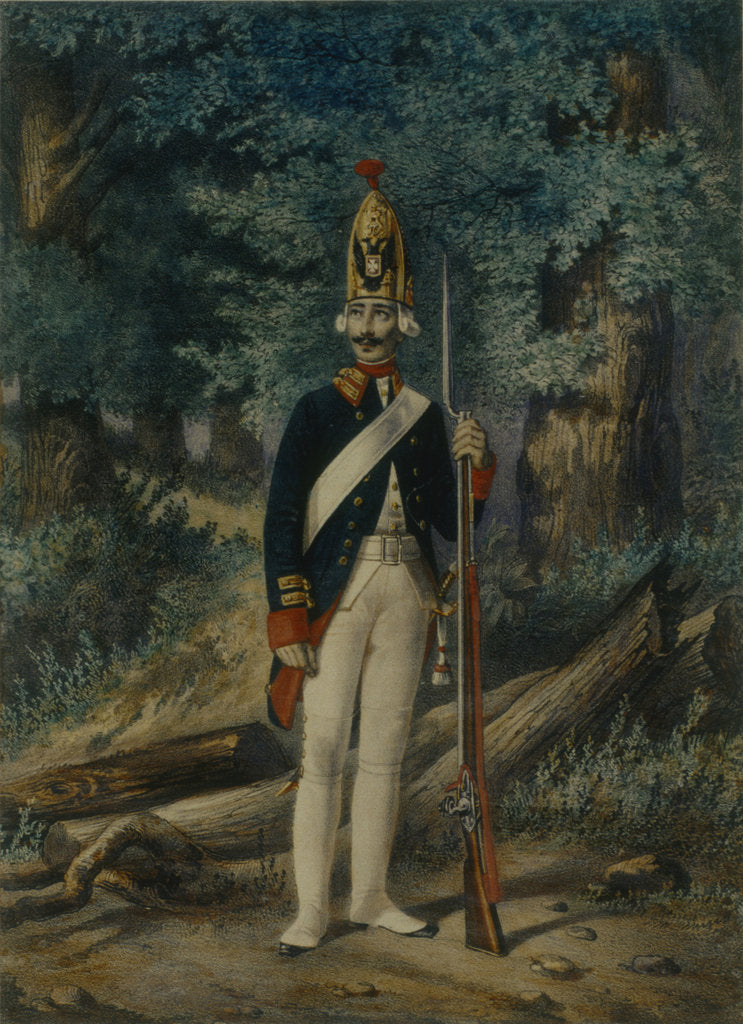Detail of Grenadier of the Preobrazhensky Regiment in 1800, 1840s by Lev Alexandrovich Belousov