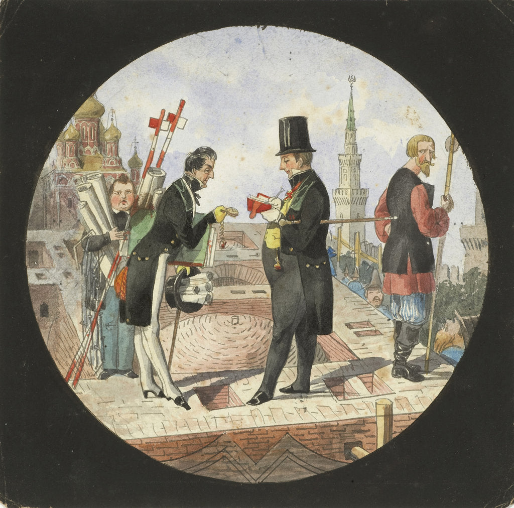 Detail of Baron Lev von Bode and Nikolay Chichagov by the Construction of the Grand Kremlin Palace, 1840s by Nikolai Leontyevich Benois
