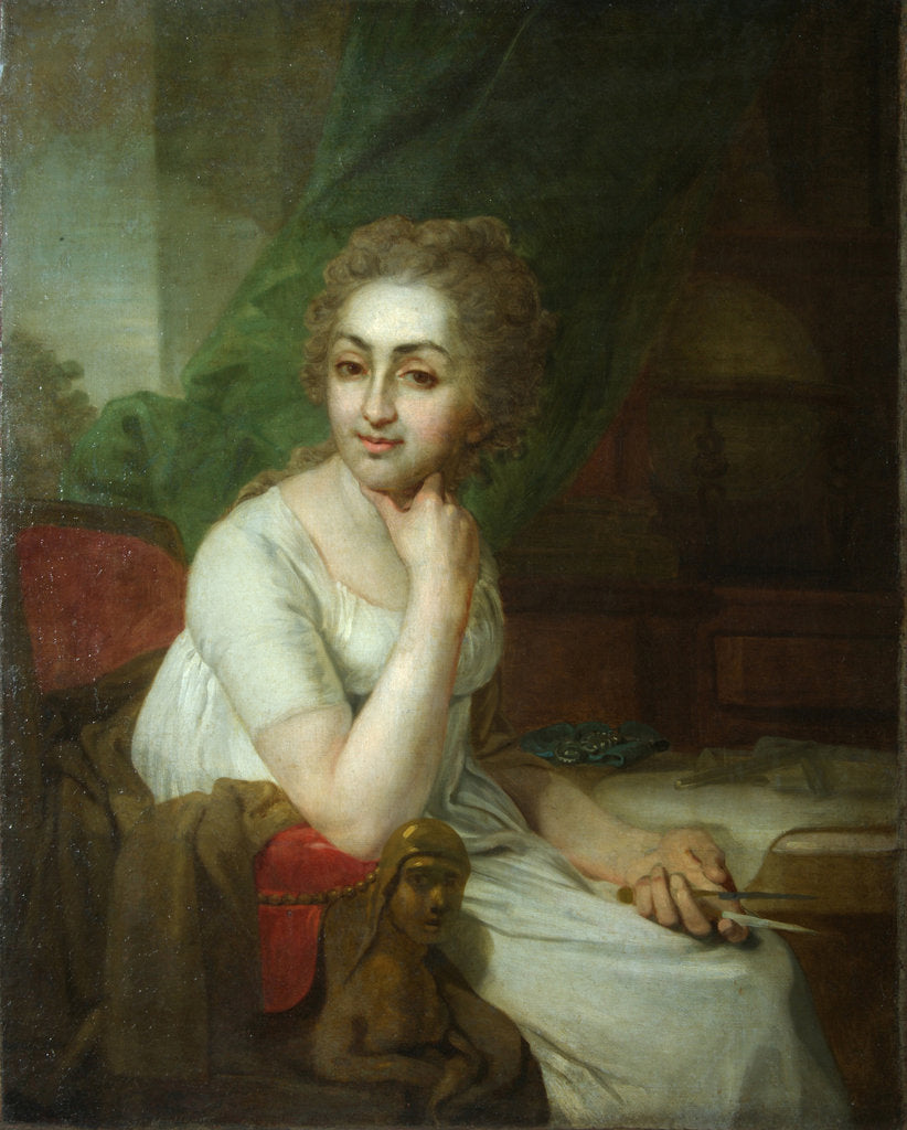 Detail of Portrait of an Unknown Woman with Compass in her Hand (Praskovia Golitsyna?) by Vladimir Lukich Borovikovsky