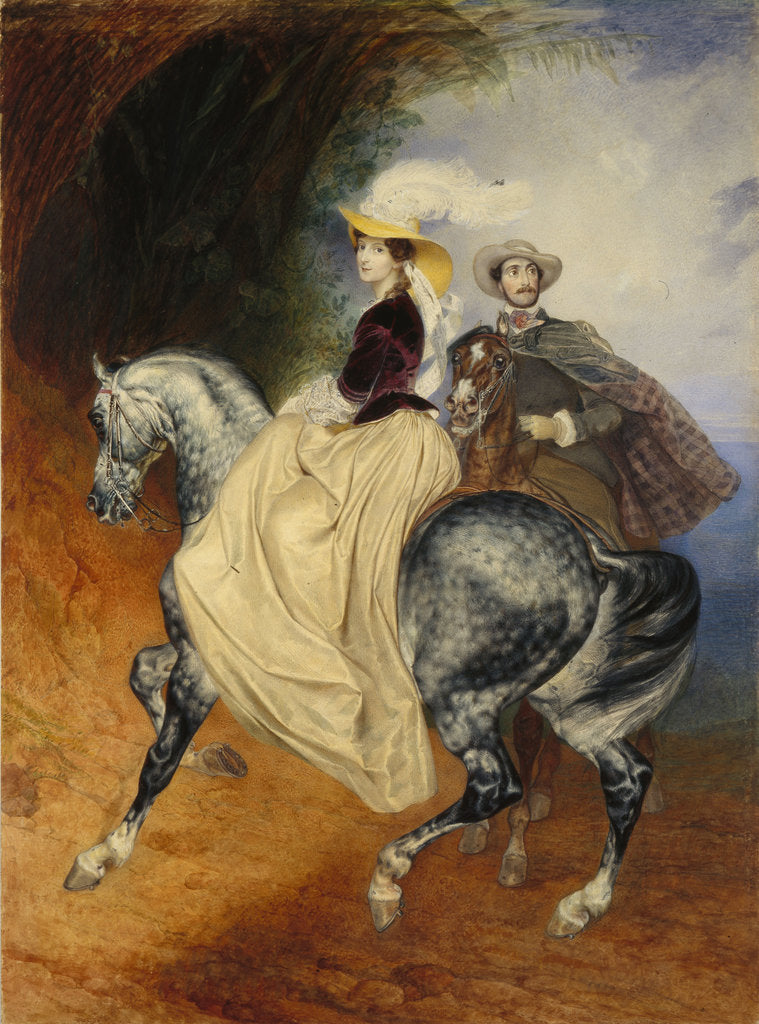Detail of The Horsemen. Portrait of Eugeny and Emily Mussard, 1849 by Karl Pavlovich Briullov