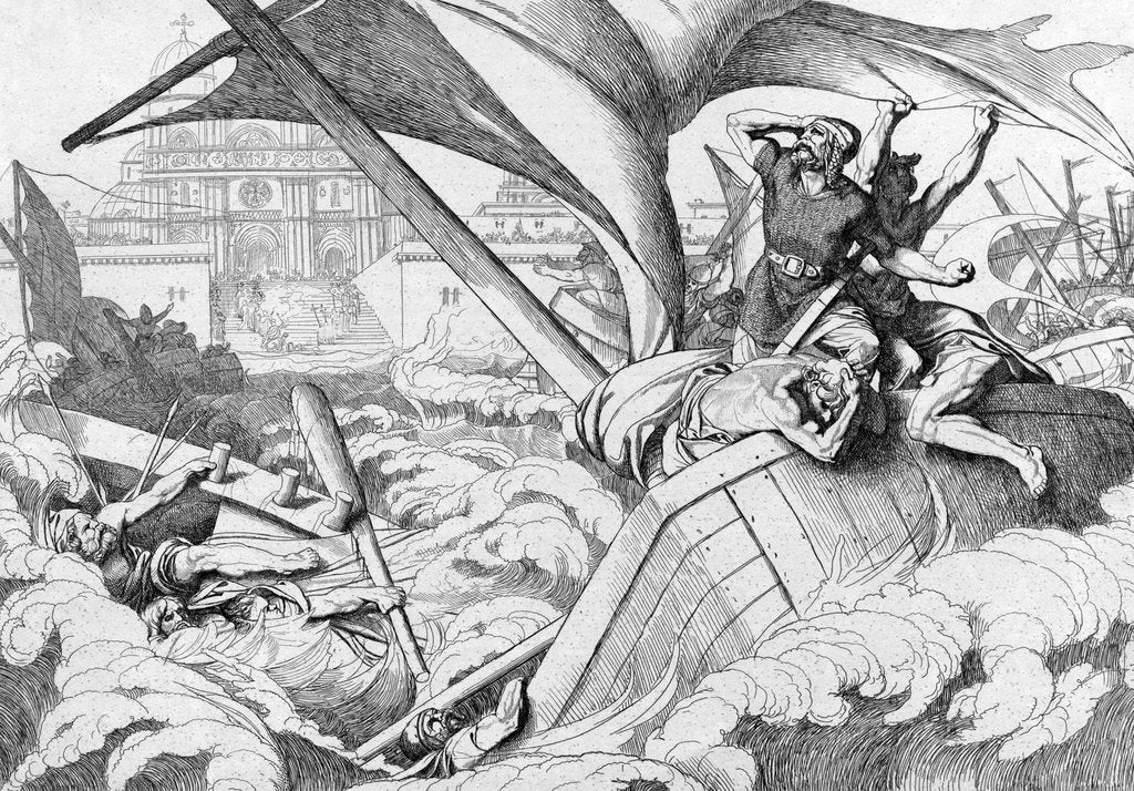 Detail of The destruction of the Rus fleet  at Constantinople, before 1839 by Fyodor Antonovich Bruni