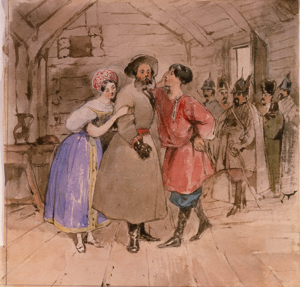Detail of Scene from the opera A Life for the Tsar (Ivan Susanin) by M. Glinka, End 1830s by Grigori Grigorievich Gagarin
