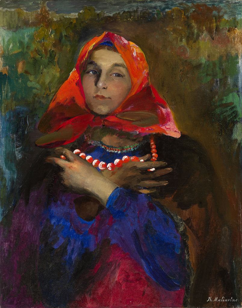 Detail of Russian Maiden in a Red Headscarf by Filipp Andreyevich Malyavin