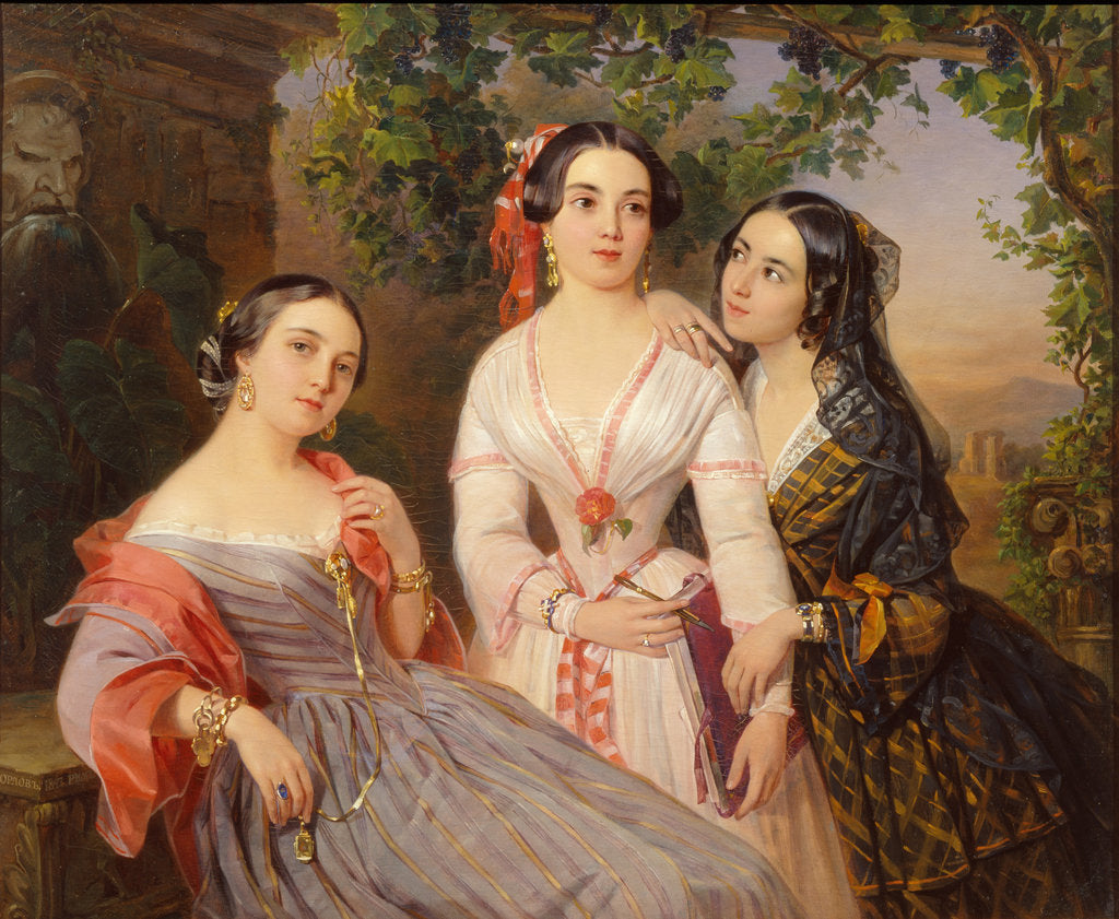 Detail of Portrait of Sisters Countess Elizaveta Salias De Tournemire, Sophia Sukhovo-Kobylina and Eudokia Petrovo-Solovovo, 1847 by Pimen Nikitich Orlov