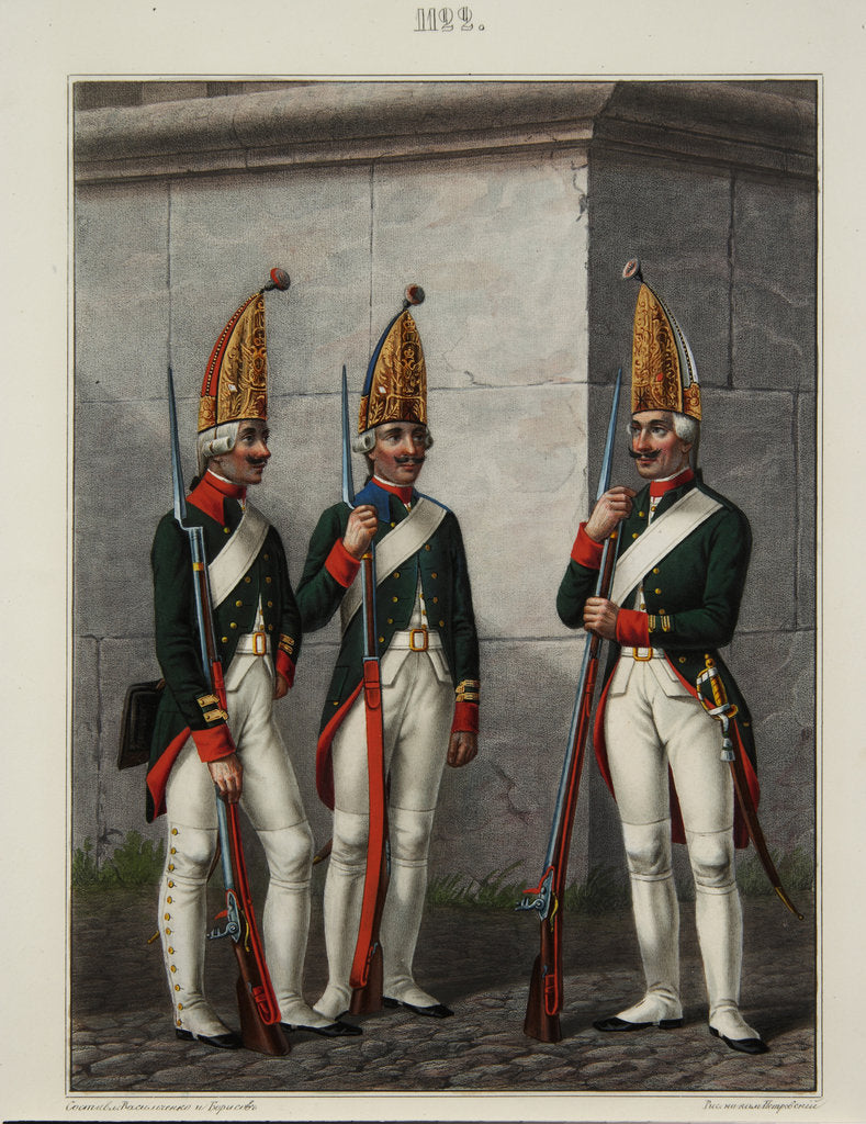 Detail of Grenadiers of the Preobrazhensky, Semenovsky and Izmailovsky Regiment in 1796-1797, 1840s by Alexey Gavrilovich Petrovsky