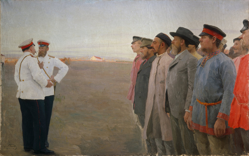 Detail of The recruitment, 1904 by Lukian Vasilyevich Popov