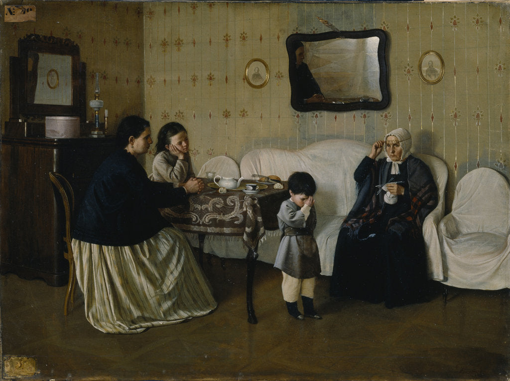 Detail of A Family Morning. Teach Child to Pray, 1871 by Andrei Antipovich Rumyantsev