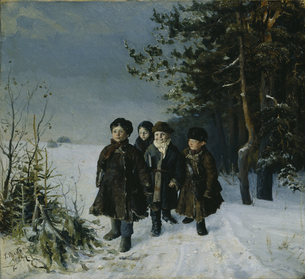Detail of Return from school, 1884 by Gavriil Fyodorovich Rybakov
