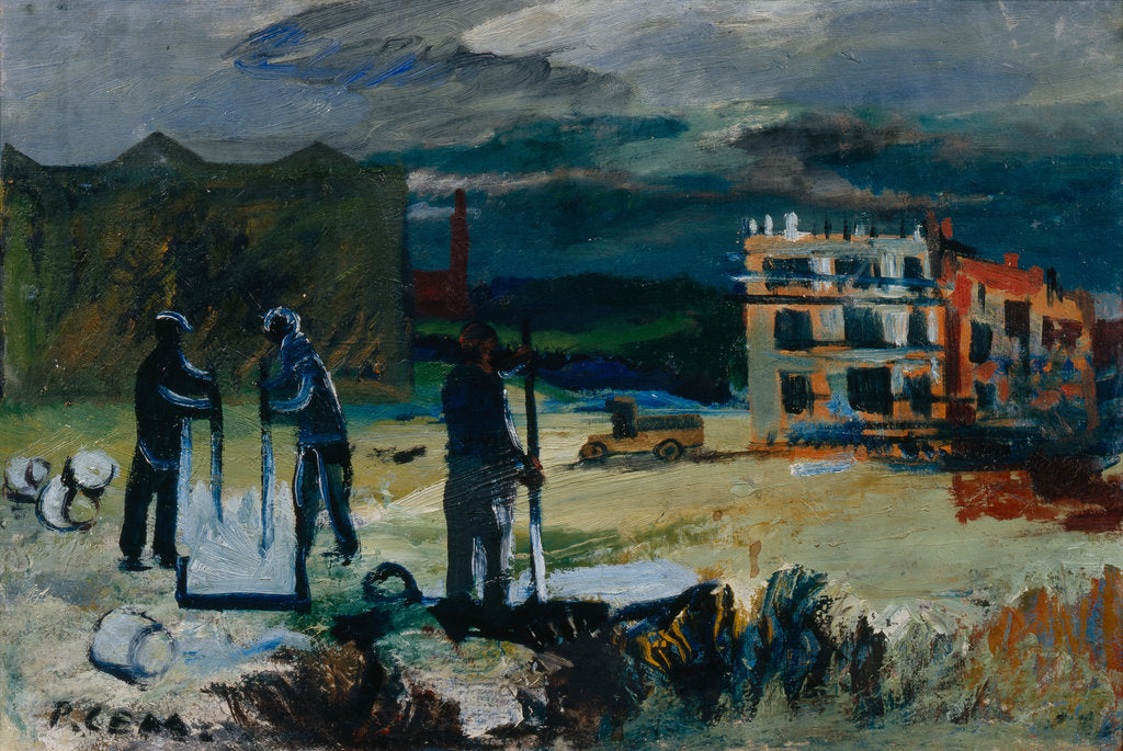 Detail of Building new houses, 1933 by Roman Matveevich Semashkevich