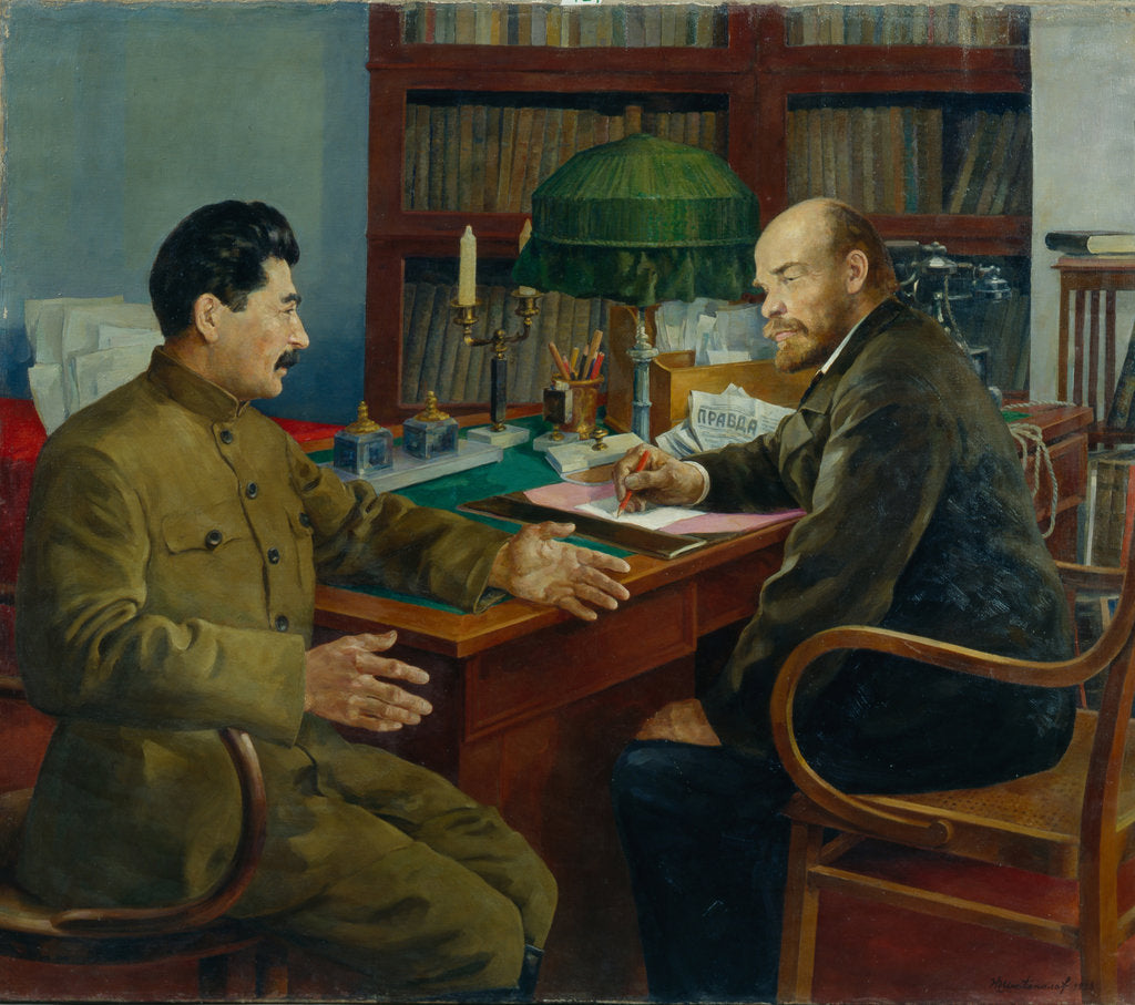 Lenin and Stalin, 1938 by Nikolay Ivanovich Shestopalov