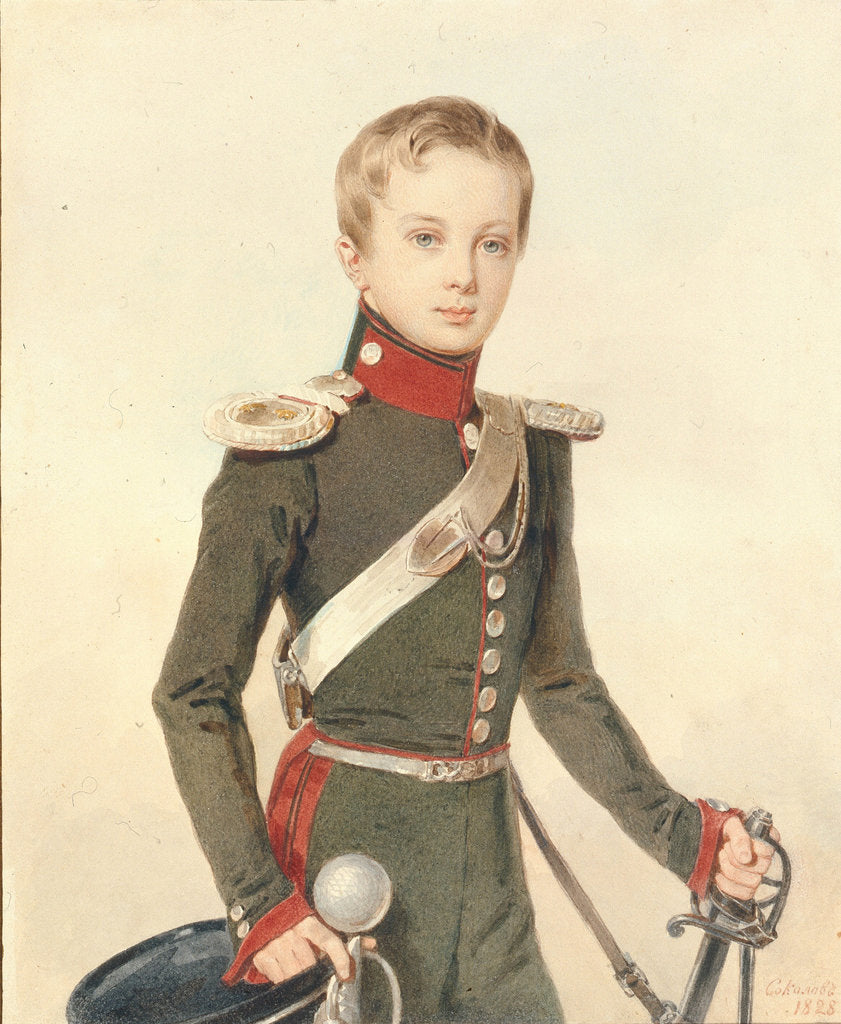 Detail of Portrait of the Crown prince Alexander Nikolayevich, 1828 by Pyotr Fyodorovich Sokolov