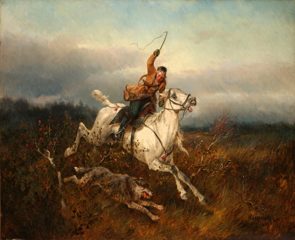 Detail of Wolf Hunting, 1870 by Nikolai Yegorovich Sverchkov