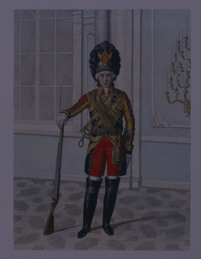 Detail of Officer of the Life Guards Cavalry Regiment in 1764-1796, Early 1840s by Mikhail Ivanovich Terebenev