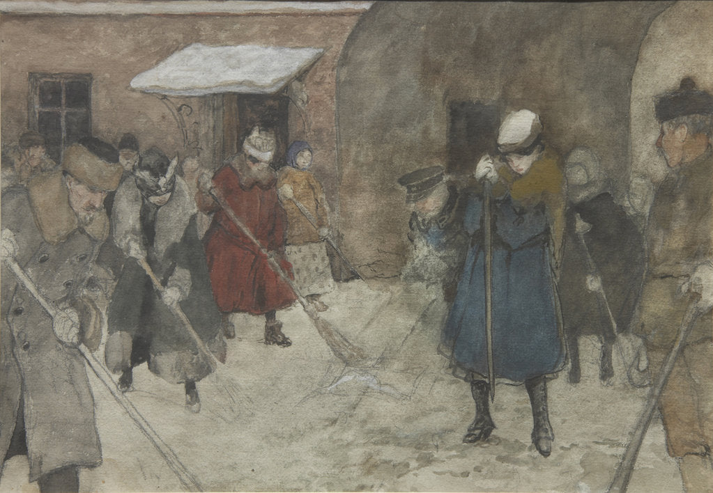 Detail of Snow removal, ca 1921 by Alexander Ivanovich Vakhrameyev