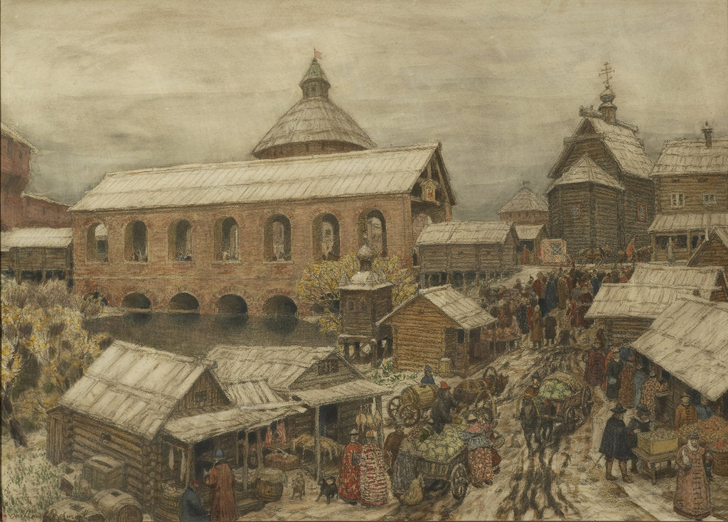 Detail of Old Moscow. Okhotny Ryad (Hunting Row), 1900s-1910s by Appolinari Mikhaylovich Vasnetsov