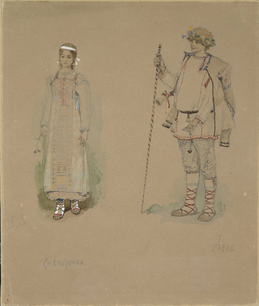 Detail of Snow Maiden and Lel. Costume design for the opera Snow Maiden by N. Rimsky-Korsakov, 1885 by Viktor Mikhaylovich Vasnetsov