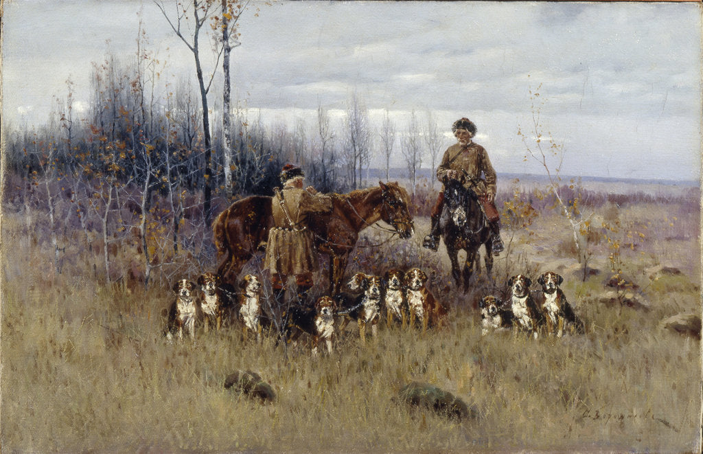 Detail of Fox hunting by Sergey Semyonovich Voroshilov