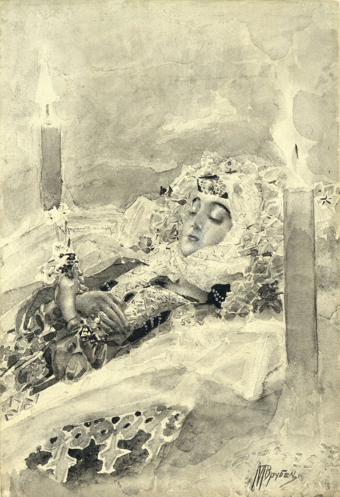 Detail of Tamara in the coffin. Illustration to the poem The Demon by Mikhail Lermontov, 1890-1891 by Mikhail Alexandrovich Vrubel