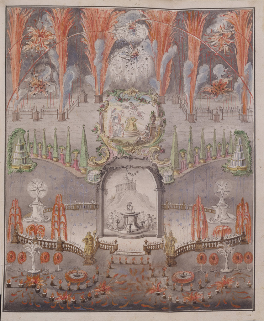 Detail of Fireworks and illumination on September 17, 1747 in Gostilitsy, Mid of the 18th cen by Anonymous