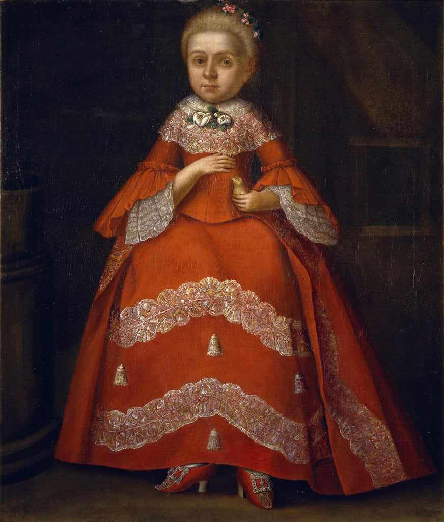Detail of Portrait of Yekaterina Nikolayevna Tishinina as child, 1758 by Ivan Kozmich Berezin